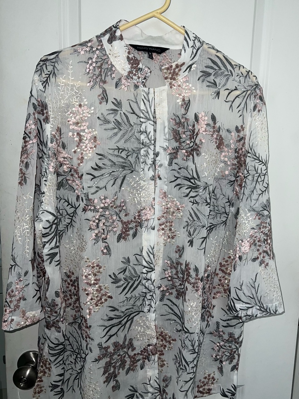 Ming Wang Women's Sheer Floral open front Blouse